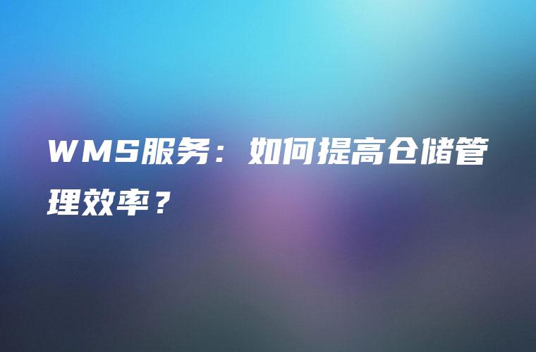 WMS服务：如何提高仓储管理效率？