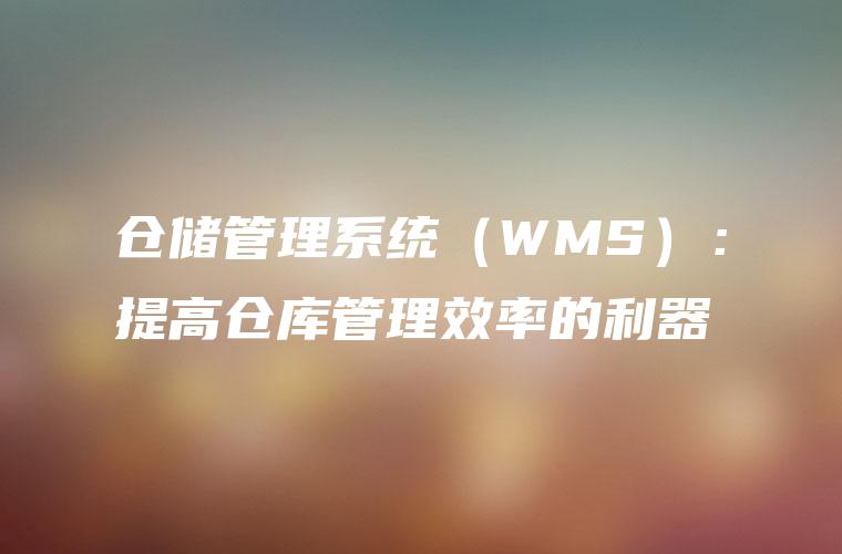 仓储管理系统（WMS）：提高仓库管理效率的利器