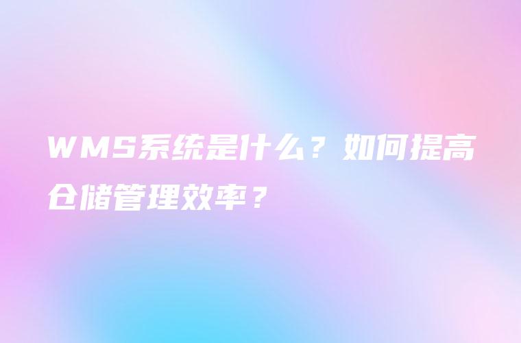WMS系统是什么？如何提高仓储管理效率？