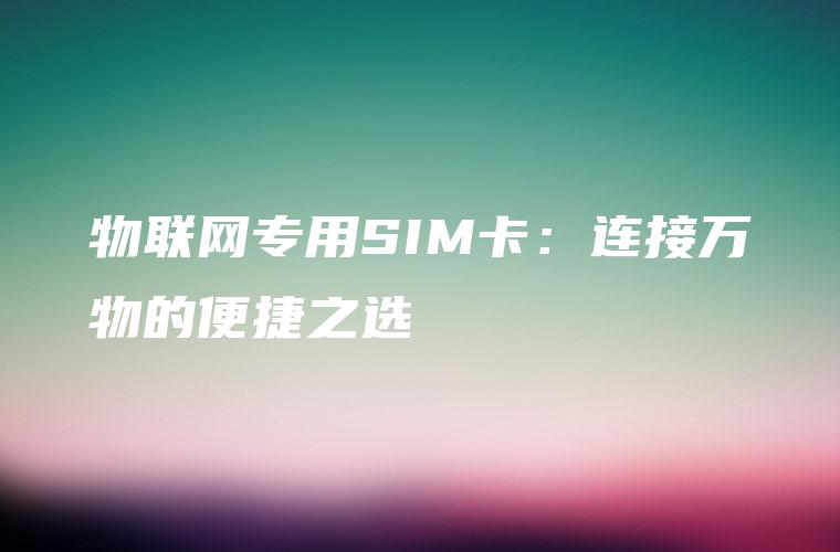 物联网专用SIM卡：连接万物的便捷之选