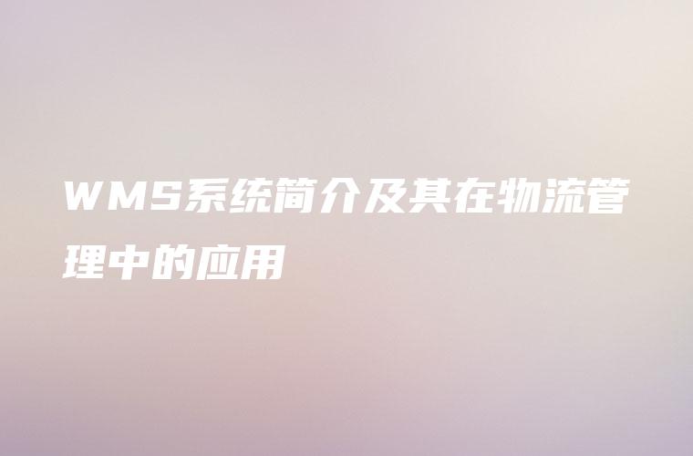 WMS系统简介及其在物流管理中的应用