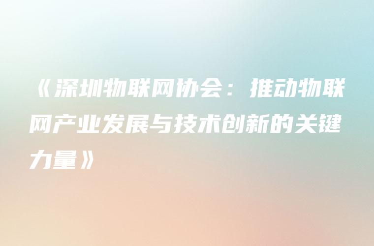 《深圳物联网协会：推动物联网产业发展与技术创新的关键力量》