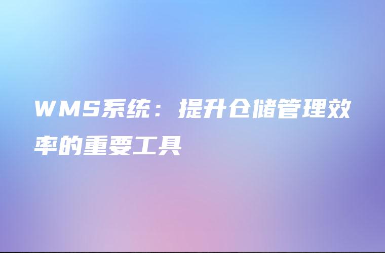 WMS系统:提升仓储管理效率的重要工具 WMS系统:提升仓储管理效率的重要工具