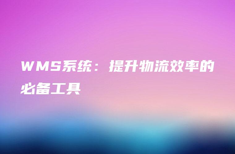 WMS系统：提升物流效率的必备工具