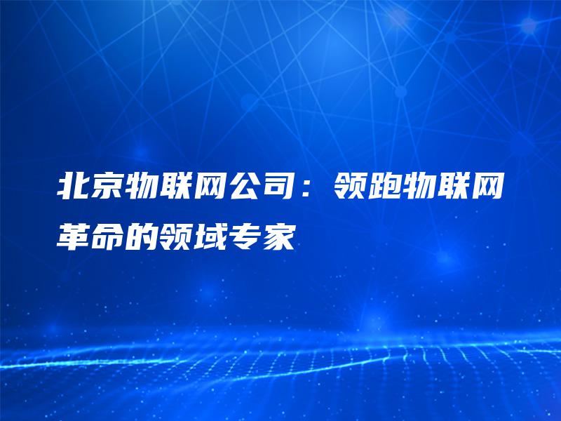 北京物联网公司：领跑物联网革命的领域专家
