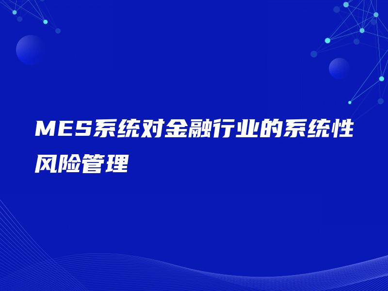 MES系统对金融行业的系统性风险管理