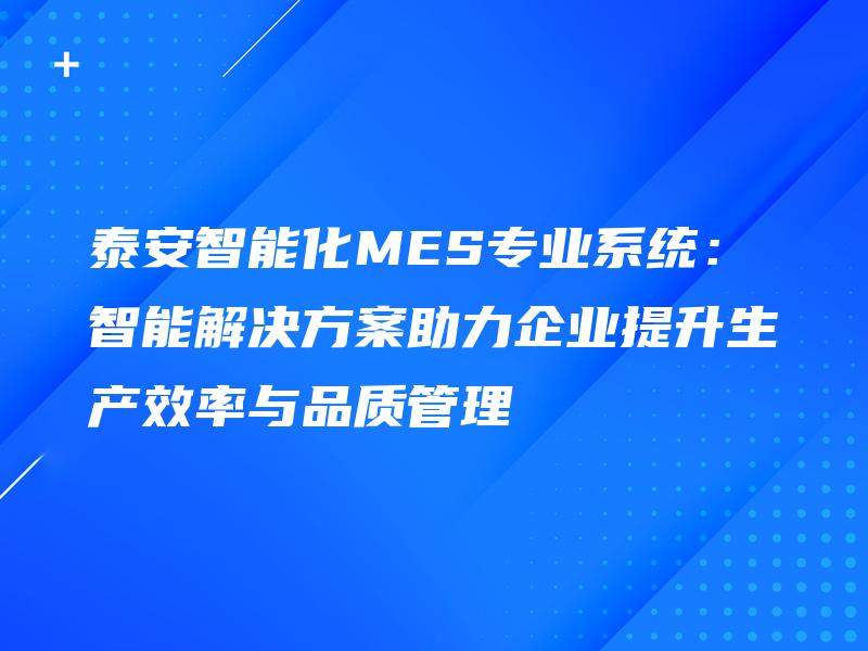 泰安智能化MES专业系统：智能解决方案助力企业提升生产效率与品质管理