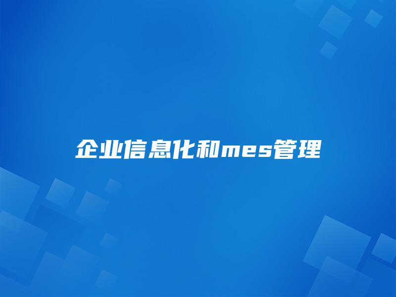 企业信息化和mes管理 企业信息化和mes管理