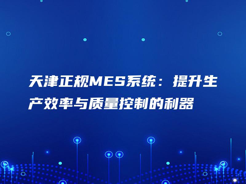 天津正规MES系统：提升生产效率与质量控制的利器