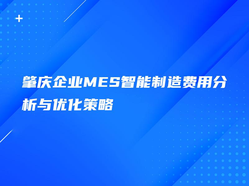 肇庆企业MES智能制造费用分析与优化策略