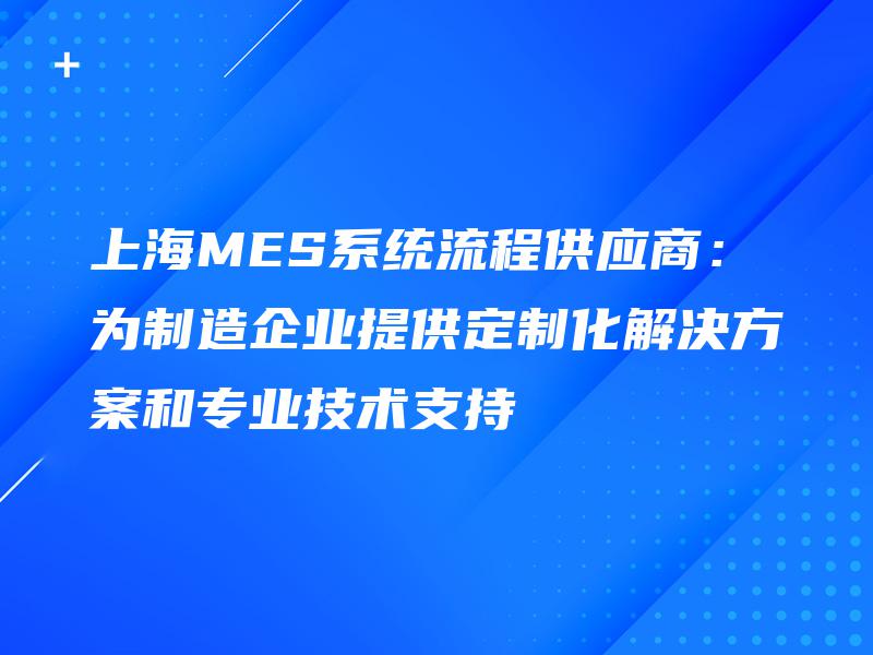 上海MES系统流程供应商：为制造企业提供定制化解决方案和专业技术支持