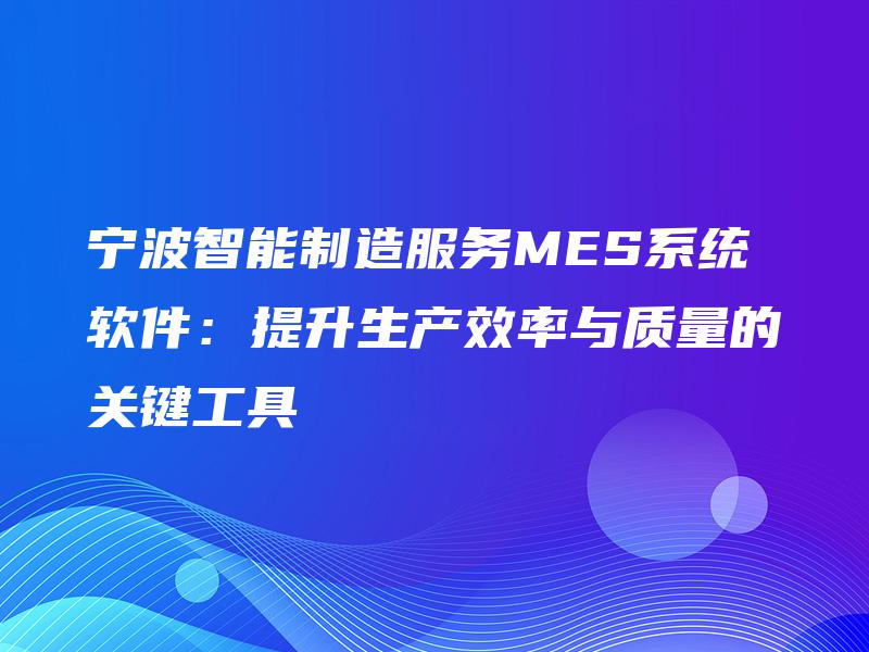 宁波智能制造服务MES系统软件：提升生产效率与质量的关键工具