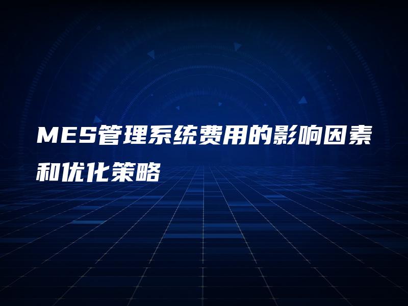 MES管理系统费用的影响因素和优化策略