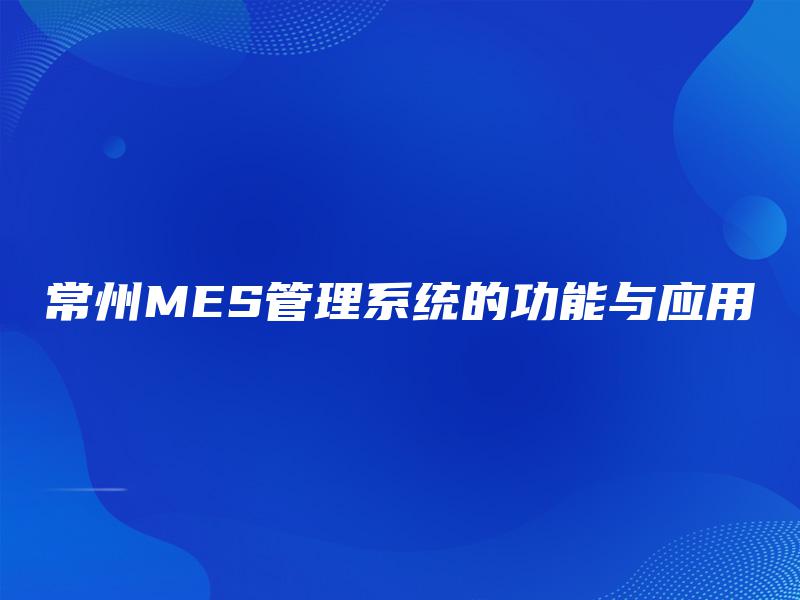 常州MES管理系统的功能与应用