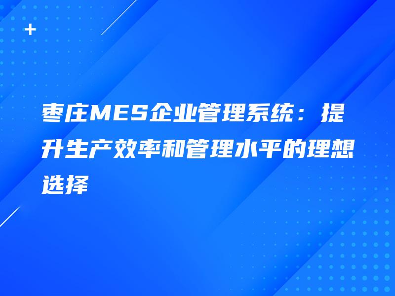 枣庄MES企业管理系统：提升生产效率和管理水平的理想选择
