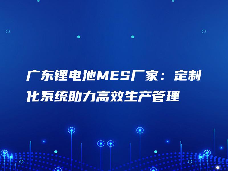 广东锂电池MES厂家:定制化系统助力高效生产管理 广东锂电池MES厂家:定制化系统助力高效生产管理